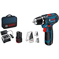 Bosch Professional 12V System GSR 12V-15 - Atornillador a batería (30 Nm- set 39 accesorios- 2 baterías x 2.0 Ah- en…